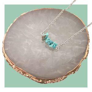 Turquoise Stone Cluster Necklace with Silver Plated Cable Chain Layering Jewelry